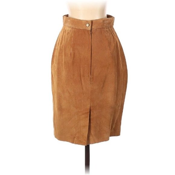 BB Dakota Vintage Suede Leather Pencil Skirt Tan Cognac Sz 6 - Picture 2 of 4